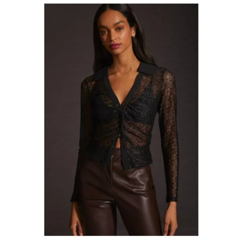 Anthropologie Maeve Draped Shell Sheer Tank in Black - Size Medium - NWT